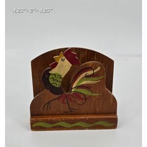 Vintage Woodcroftery Hand-Painted Wooden Rooster Napkin Holder – Made in USA